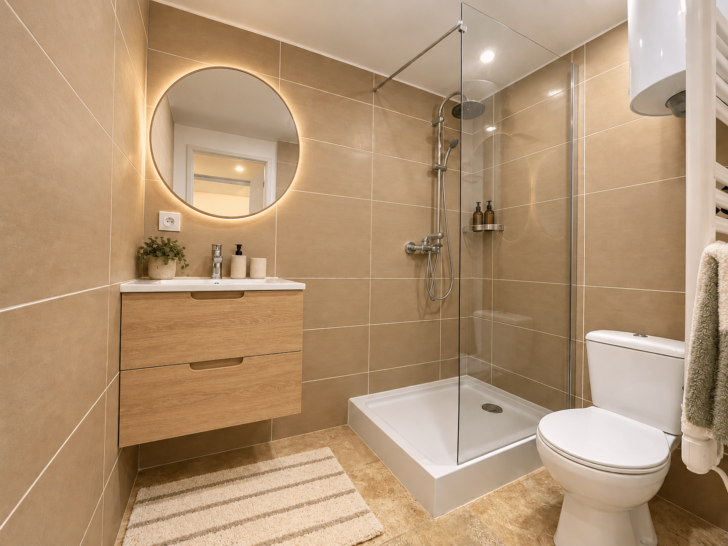 Salle de bain équipée avec douche et meuble vasque — Gérer